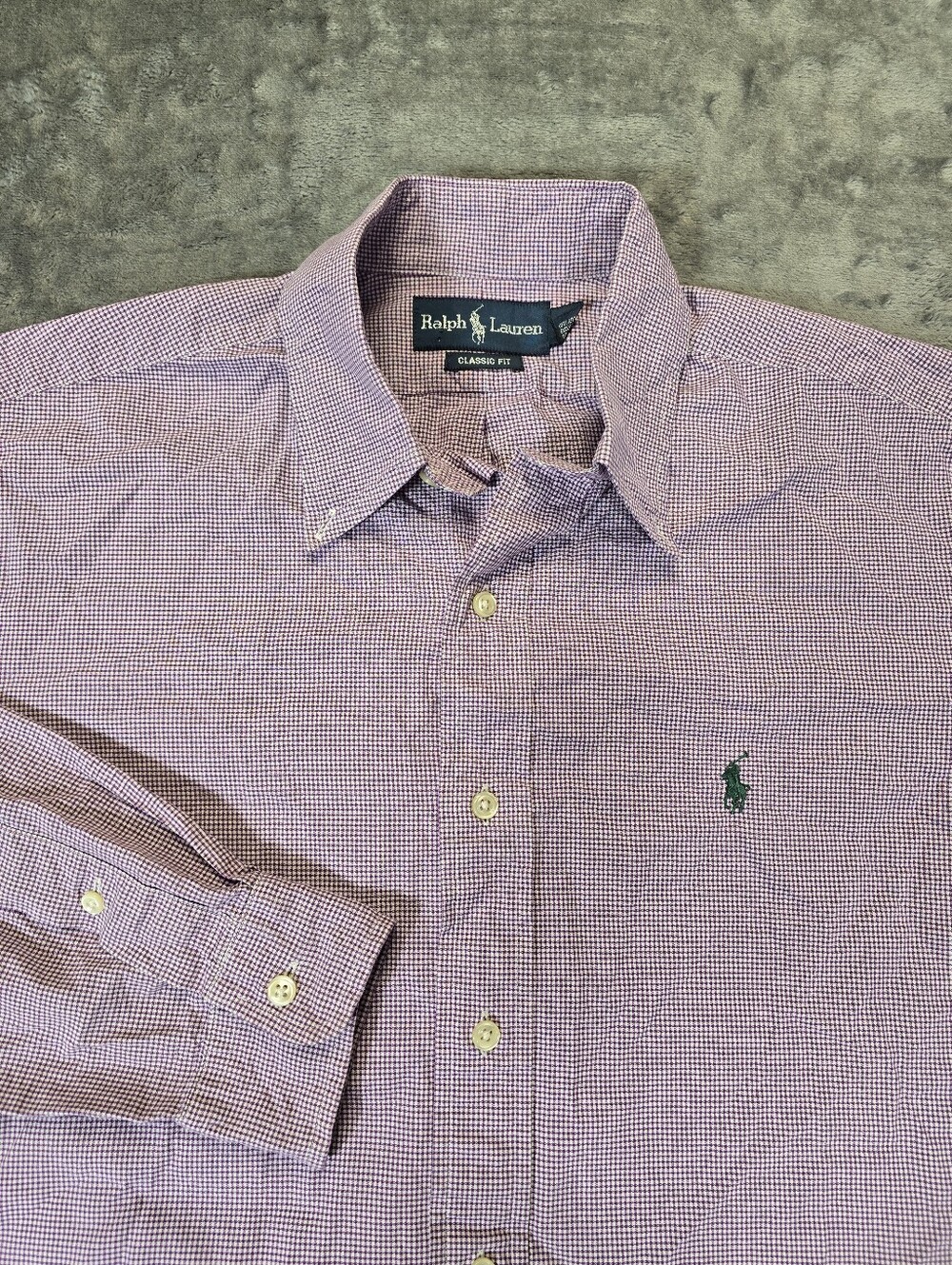 Vintage Ralph Lauren Classic Fit Gingham Button Up Shirt Size 15 1/2 Purple